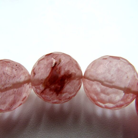 Rose Pink Quartz Bracelet Faceted Bead Chunky Stones Stretch - Picture 9 of 10